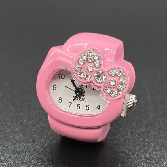 Hello Kitty Women's Ring Watch Bow with CZ's Adjustable Pink - Picture 1 of 2